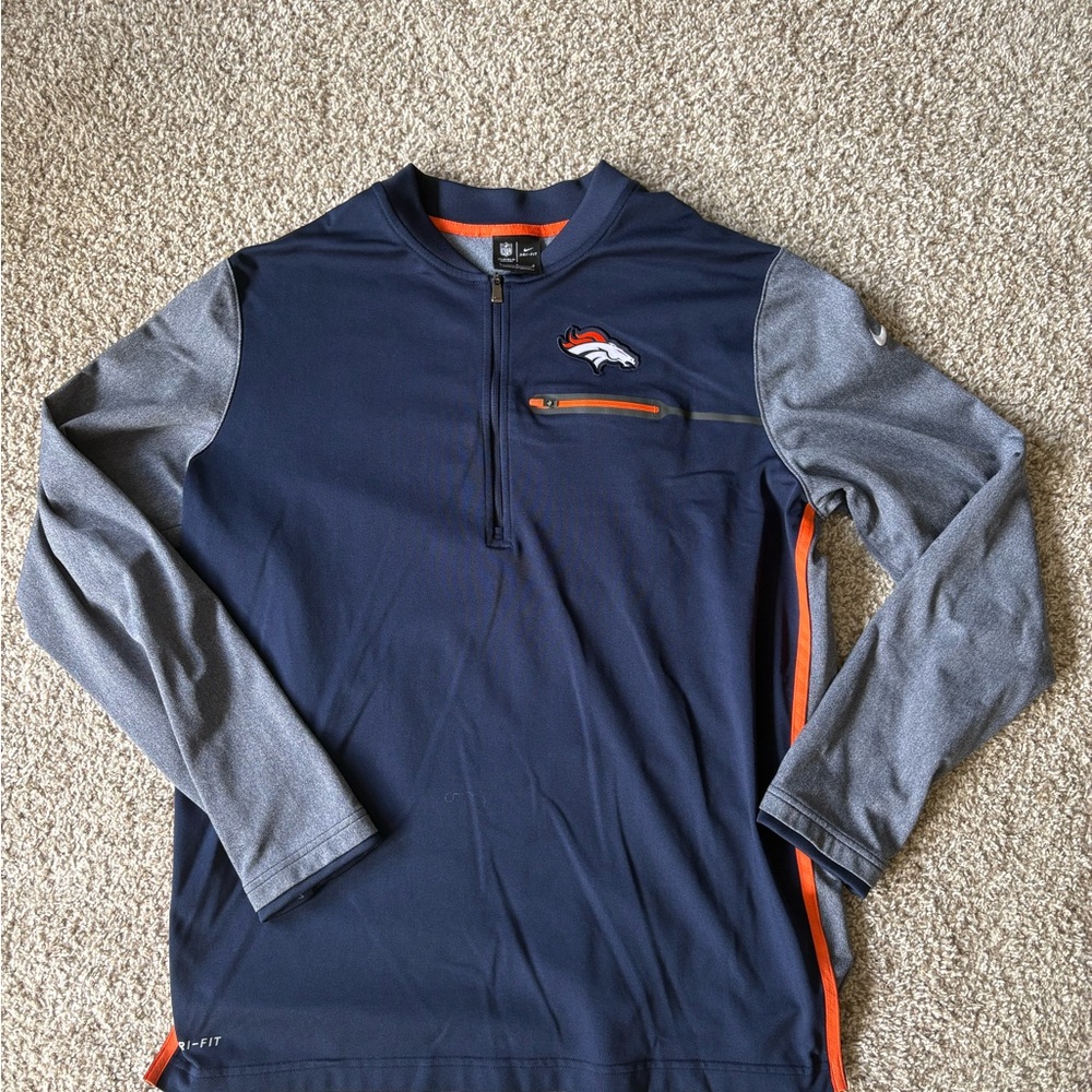 Nike Denver Broncos Navy and Orange Quarter-Zip Pullover Dri-FIT